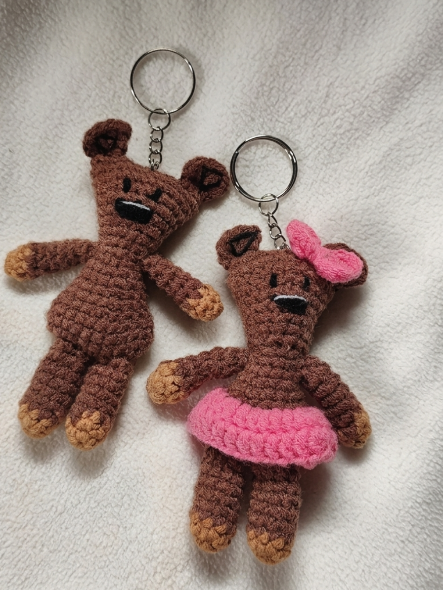 Handmade Crochet Couple Bear Keychain Set | Unn.studio | His & Hers Amigurumi Gift