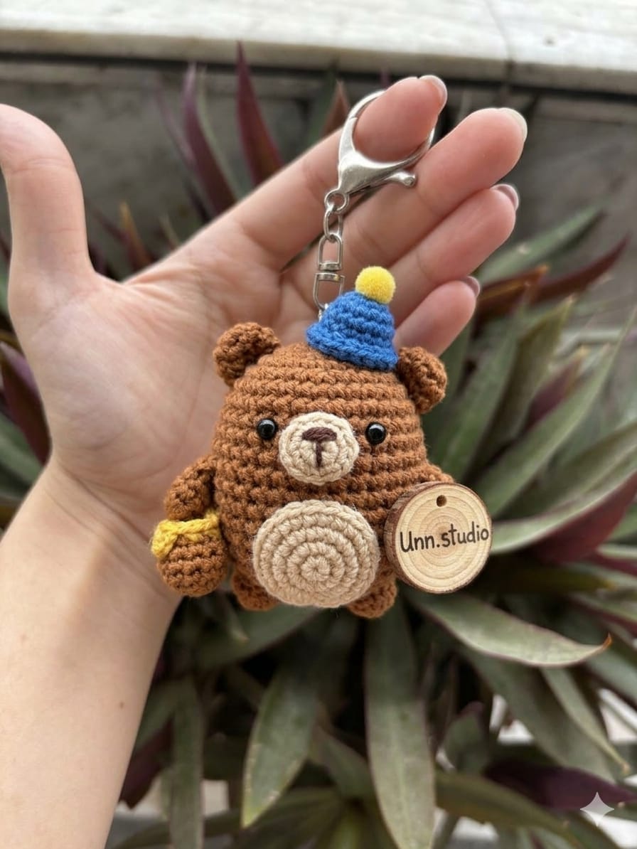 Handmade Crochet Bear Keychain | Unn.studio | Amigurumi Bag Charm Gift