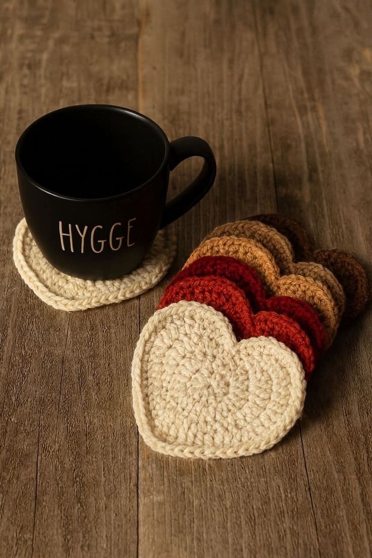Handmade Crochet Heart Coasters | Unn.studio | Set of 4 | Home Décor & Housewarming Gift