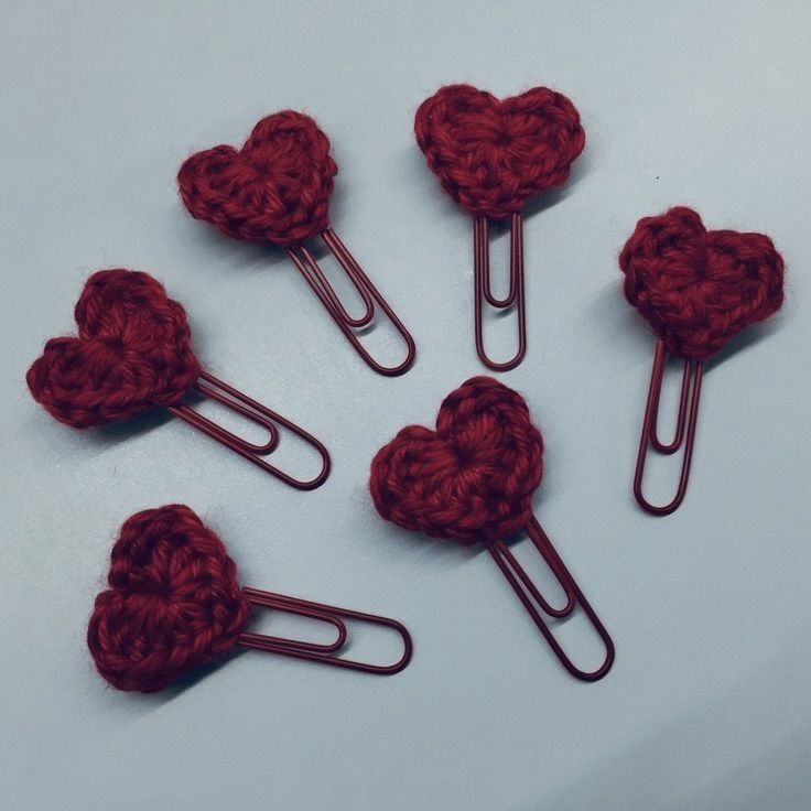 Handmade Crochet Heart Paperclip Bookmarks | Unn.studio | Set of 6 | Stationery Gift